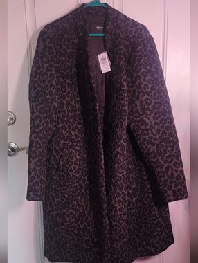 torrid Black & Gray Leopard Print Trench Coat